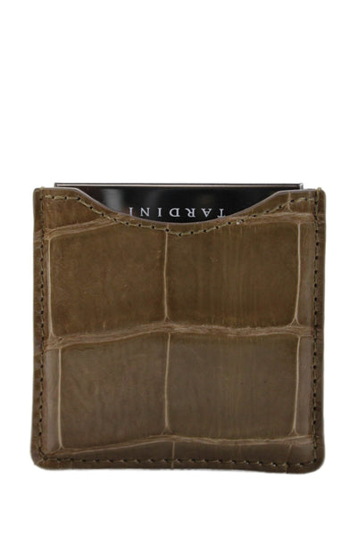 Tardini Womens Genuine American Alligator Compact Mirror Case Taupe Brown