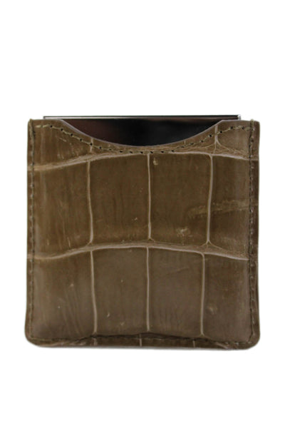 Tardini Womens Genuine American Alligator Compact Mirror Case Taupe Brown