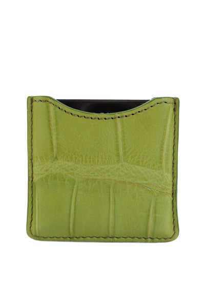 Tardini Womens Genuine American Alligator Compact Mirror Case Lime Green