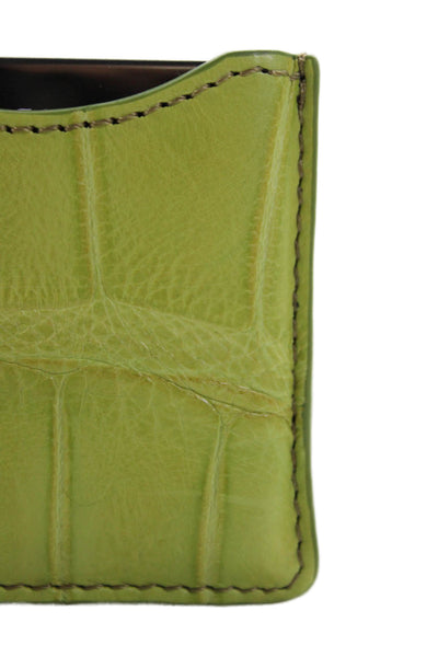 Tardini Womens Genuine American Alligator Compact Mirror Case Lime Green
