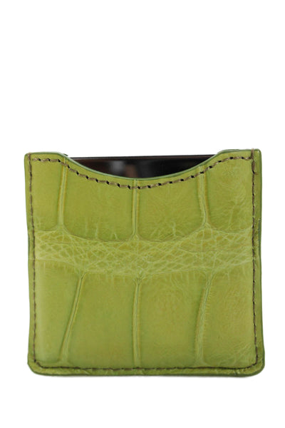 Tardini Womens Genuine American Alligator Compact Mirror Case Lime Green