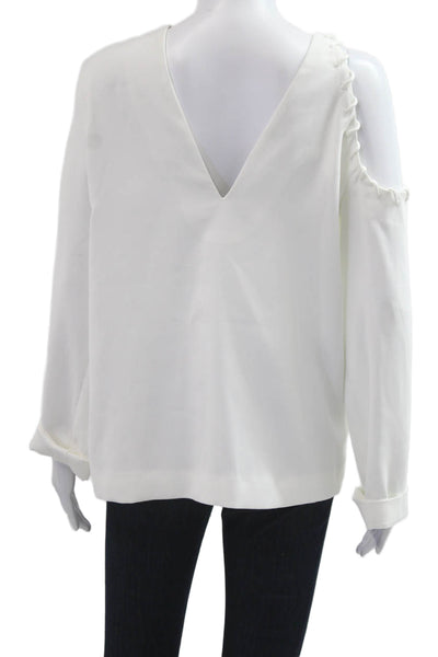 IRO Womens V-Neck White Blouse Long Sleeve 100% Polyester Designer Size 40