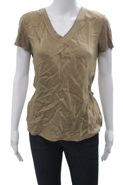 Natacha Womens Army Beige Basic V-Neck Short Sleeve T-Shirt Polyester Size S