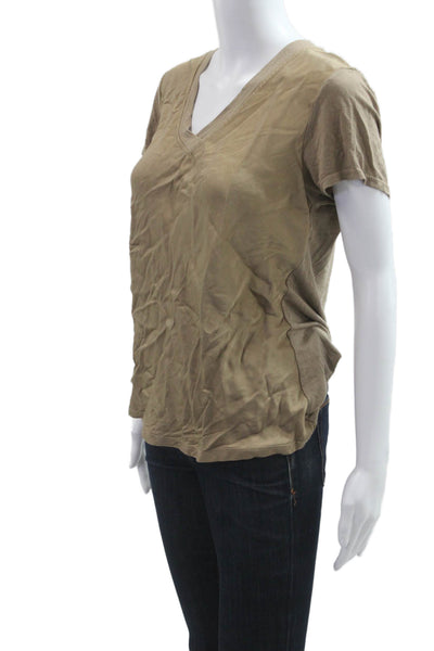 Natacha Womens Army Beige Basic V-Neck Short Sleeve T-Shirt Polyester Size S