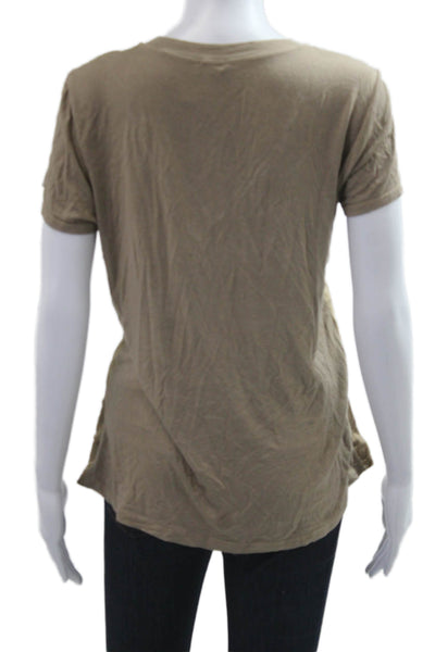 Natacha Womens Army Beige Basic V-Neck Short Sleeve T-Shirt Polyester Size S