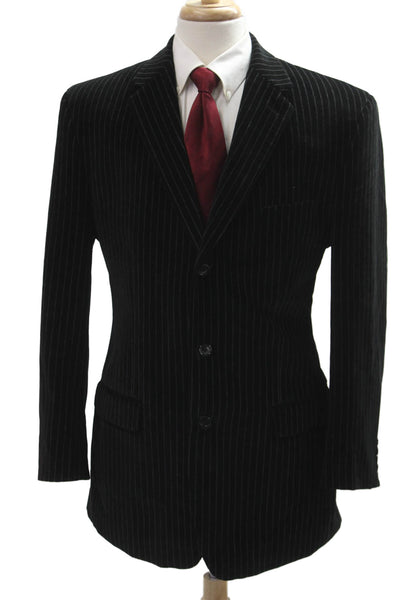 Calvin Klein Mens Black Striped Cotton Blend Blazer Long Sleeve Size 44