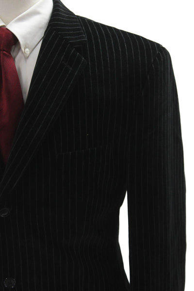Calvin Klein Mens Black Striped Cotton Blend Blazer Long Sleeve Size 44