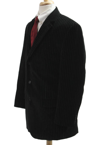 Calvin Klein Mens Black Striped Cotton Blend Blazer Long Sleeve Size 44