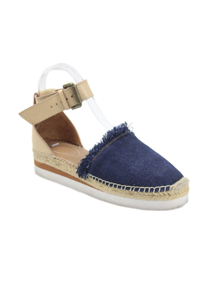 See by Chloe Women's Fringe Round Toe Espadrille Denim Sandals Size 36