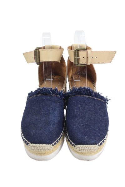 See by Chloe Women's Fringe Round Toe Espadrille Denim Sandals Size 36