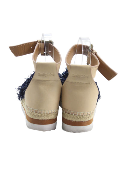 See by Chloe Women's Fringe Round Toe Espadrille Denim Sandals Size 36