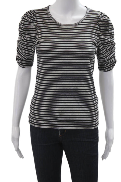 Frame Womens Jersey T-Shirt Black Striped Short Sleeve Round Neck Size XS