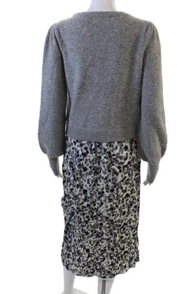 DH Womens Sweater Dress Gray Leopard Crew Neck Long Sleeve Mid Calf Size S