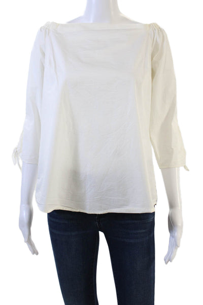 CeCe Women Basic Square Neck White Blouse 3/4 Sleeve Polyester Spandex Size S