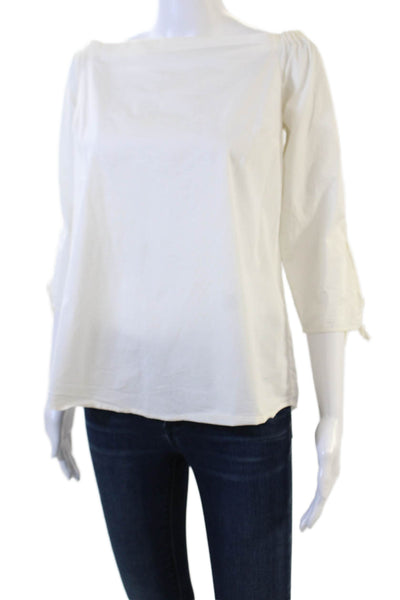 CeCe Women Basic Square Neck White Blouse 3/4 Sleeve Polyester Spandex Size S