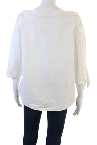 CeCe Women Basic Square Neck White Blouse 3/4 Sleeve Polyester Spandex Size S