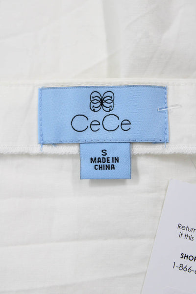CeCe Women Basic Square Neck White Blouse 3/4 Sleeve Polyester Spandex Size S
