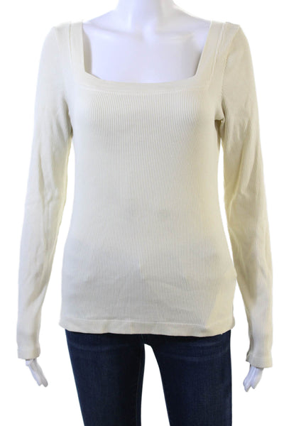 Citizens of Humanity Women Basic Square Neck Long Sleeve Top Beige Size L