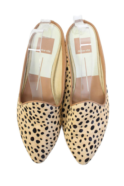 Dolce Vita Women's Round Toe Flat Spotted Dot Mules Sandals Beige Size 6