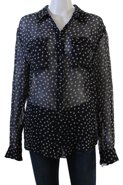 Equipment Femme Womens Dark Blue Silk Buttonup Stars Blouse Long Sleeve Size M
