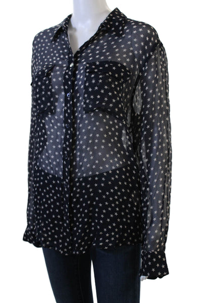 Equipment Femme Womens Dark Blue Silk Buttonup Stars Blouse Long Sleeve Size M