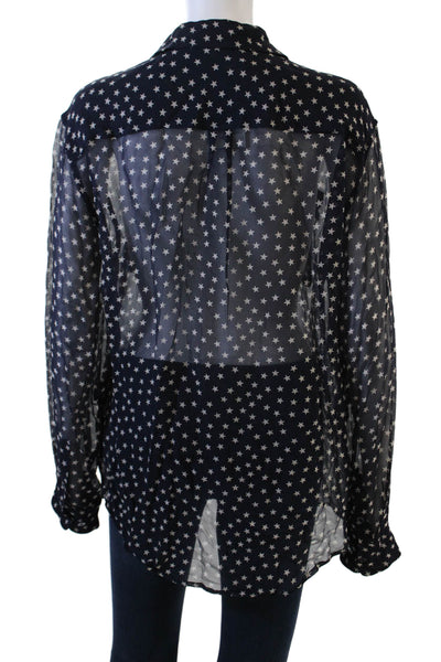 Equipment Femme Womens Dark Blue Silk Buttonup Stars Blouse Long Sleeve Size M