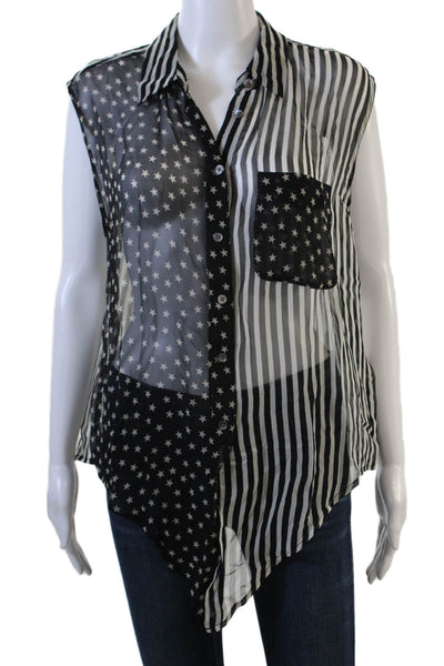 Equipment Femme Womens Silk Striped Collared Sleeveless Button Up Blouse Size L
