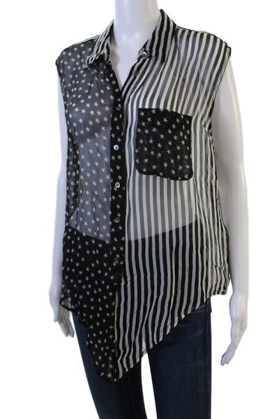 Equipment Femme Womens Silk Striped Collared Sleeveless Button Up Blouse Size L