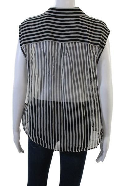 Equipment Femme Womens Silk Striped Collared Sleeveless Button Up Blouse Size L