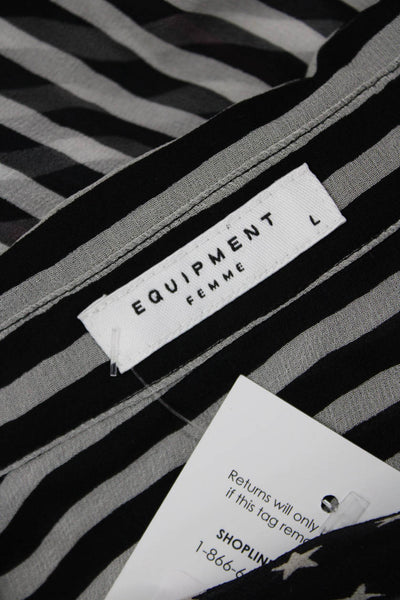 Equipment Femme Womens Silk Striped Collared Sleeveless Button Up Blouse Size L