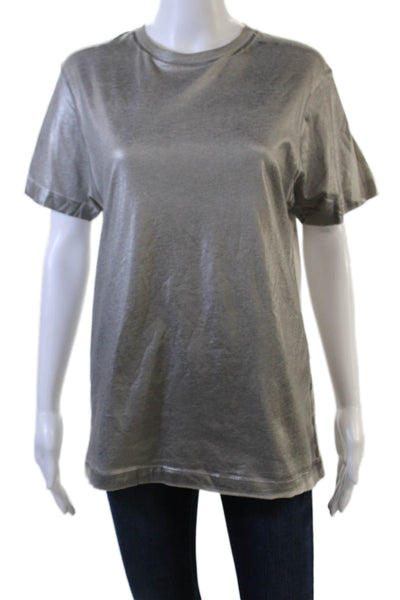 Cynthia Rowley Women Basic Gray Cotton T-Shirt Short Sleeve Crew Neck Size S