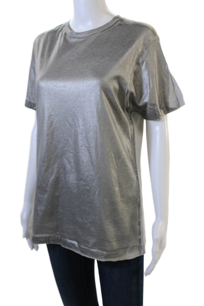 Cynthia Rowley Women Basic Gray Cotton T-Shirt Short Sleeve Crew Neck Size S