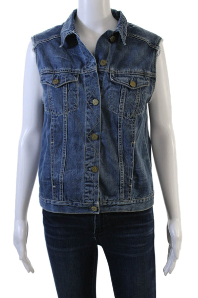 MiH Jeans Womens Collared Cotton Blue Vest Sleeveless Size M