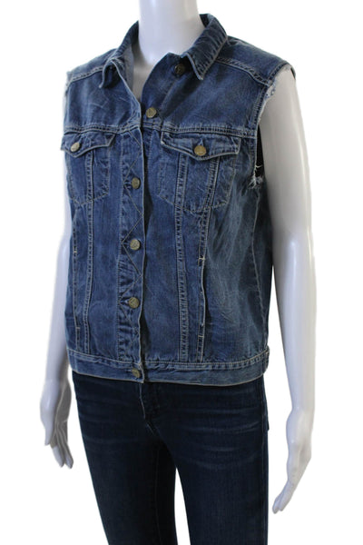 MiH Jeans Womens Collared Cotton Blue Vest Sleeveless Size M