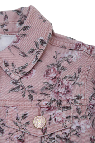 Love Shack Fancy Girls Floral Collar Long Sleeve Denim Jacket Pink Size 4Y