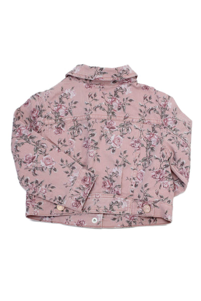 Love Shack Fancy Girls Floral Collar Long Sleeve Denim Jacket Pink Size 4Y