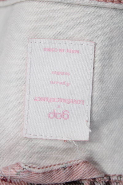 Love Shack Fancy Girls Floral Collar Long Sleeve Denim Jacket Pink Size 4Y