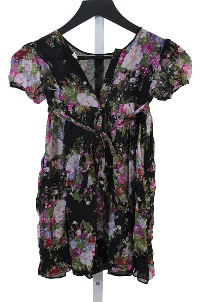 Love Shack Fancy Girls Floral Crew Neck Short Sleeve A-Line Dress Black Sz 3-4Y