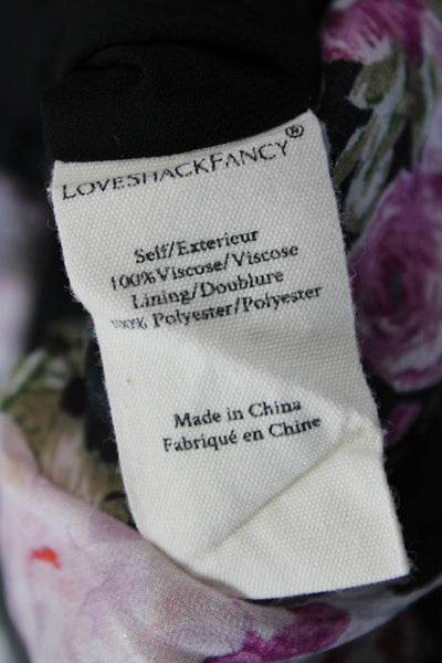 Love Shack Fancy Girls Floral Crew Neck Short Sleeve A-Line Dress Black Sz 3-4Y