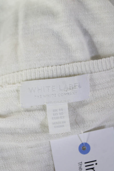 White Label Women Tunic White Linen Striped V-Neck Long Sleeve Beach Size 10