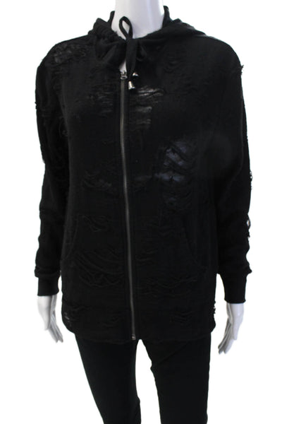 Twenty5A Womens Full-Zip Hoodie Black Long Sleeve Drawstring Grunge Size S