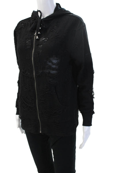 Twenty5A Womens Full-Zip Hoodie Black Long Sleeve Drawstring Grunge Size S