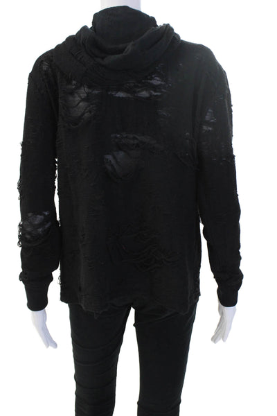 Twenty5A Womens Full-Zip Hoodie Black Long Sleeve Drawstring Grunge Size S