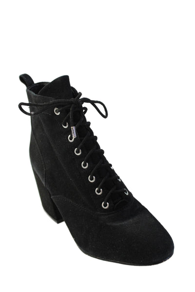 Sam Edelman Womens Textured Rounded Toe Zip Lace Up Booties Black Size 5.5