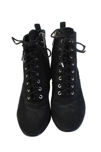 Sam Edelman Womens Textured Rounded Toe Zip Lace Up Booties Black Size 5.5