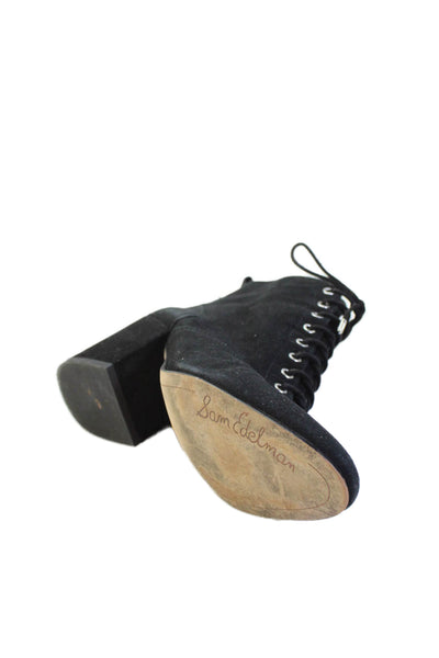 Sam Edelman Womens Textured Rounded Toe Zip Lace Up Booties Black Size 5.5