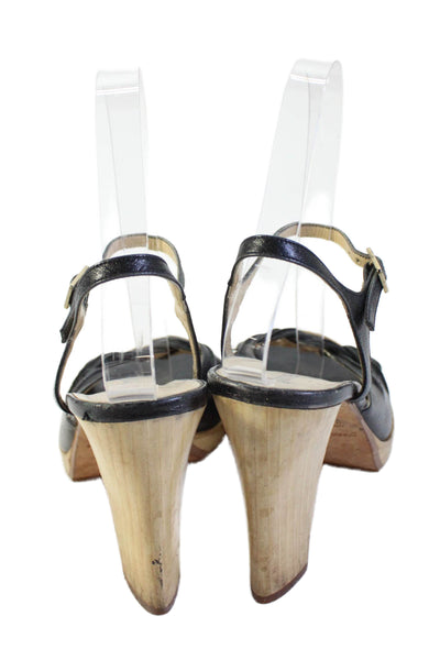 Gianna Meiliani Womens Open Toe Ankle Strap Block Heels Black Size EUR 36.5