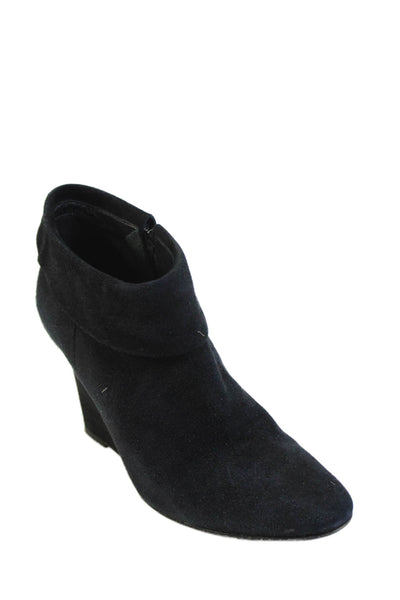 Saks Fifth Avenue Women's Suede Leather Wedge Ankle Boots Black Size 7.5