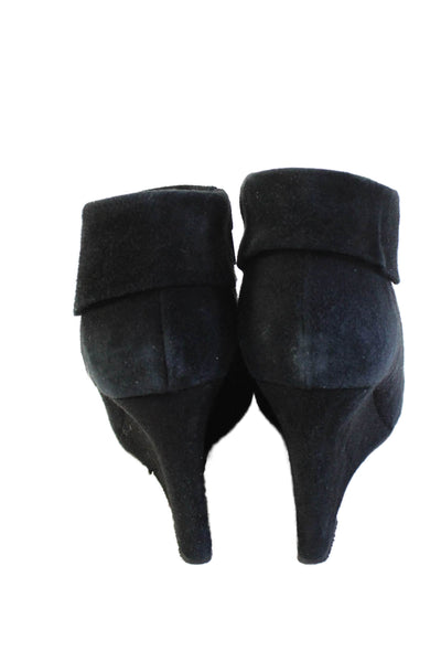 Saks Fifth Avenue Women's Suede Leather Wedge Ankle Boots Black Size 7.5