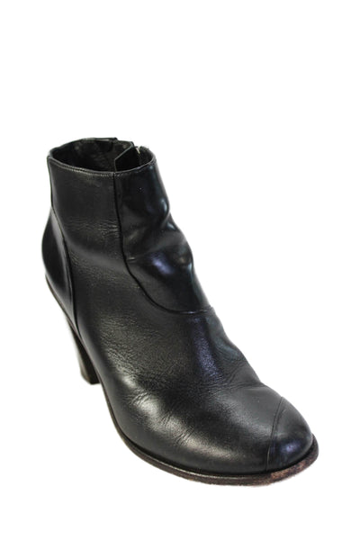 Tibi Women's Round Toe Leather Zip Side Ankle Boots Black Size 38